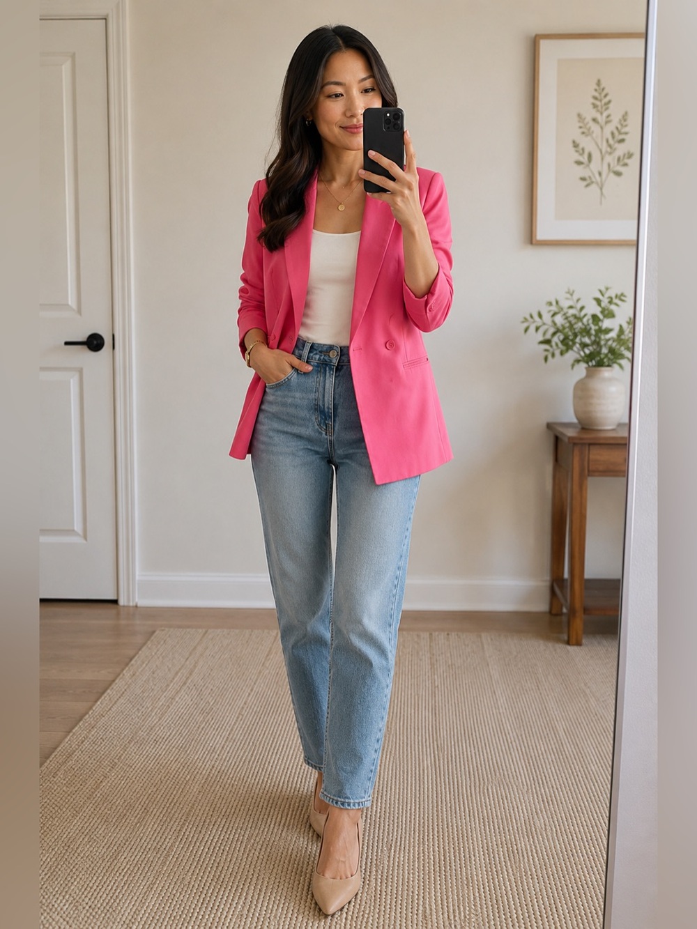 H&M Bright Pink Double-Breasted Oversized Blazer